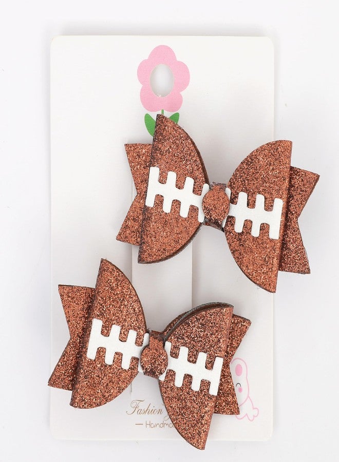 Jissoo 2 Pcs Football Bow Hair Clips - Sports Girls Hair Accessories, Glitter Football Girl Pigtail Bows, Hair Bow Photo Props, Sports Party Outfit Decoration - Image 1
